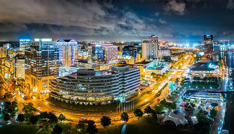 Norfolk, Virginia city lights at night